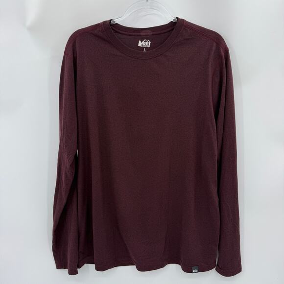 REI CO-OP Men Long Sleeve Casual T- Shirt Size L  Dark Red Crew Neck Stretch - Picture 1 of 6